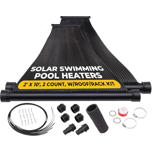 SunQuest Solar Pool Heater Panels - 2 (2ft x 10ft) Collectors w/Roof/Rack Kit - Solar Water Heater for Above Ground & Inground Pools - DIY-Tube on Web Design Panel-Polypropylene UV Resistant