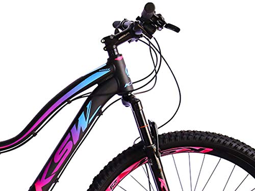 Bicicleta Aro 29 KSW MWZA 2020 Feminino 24v Hidráulico Preto com Rosa e Azul 17