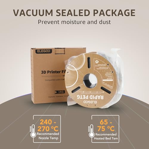 ELEGOO Rapid PETG Filament 1.75mm Bundle 4KG, High Speed 600mm/s 3D Printer Filament Accuracy +/- 0.02 mm, 1kg Cardboard Spool(2.2lbs) Fits for Most FDM 3D Printers (Black,White,Beige,Brown) image 6