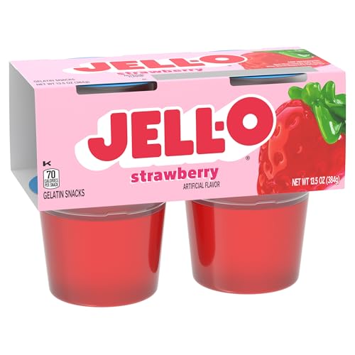 Jell-O Original Strawberry Artificially Flavored Ready-to-Eat Gelatin Snack Cups, 4 ct Cups