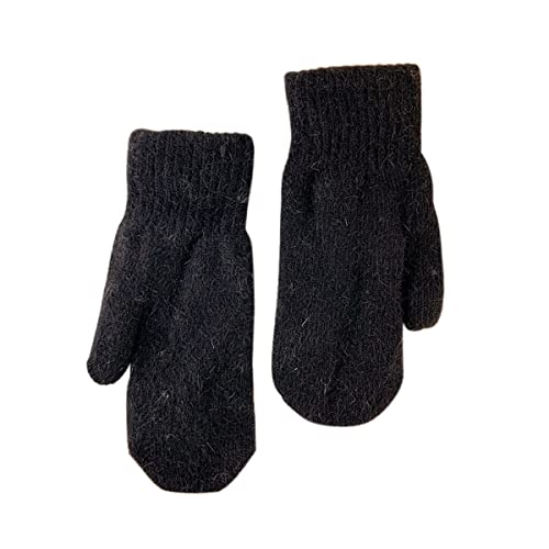 ECYC Ltd Women's Winter Warm Mittens Knit Gloves Double Thicken Warmer Soft Wool Knitted Gloves Full Finger Mittens for Cold Weather, Black