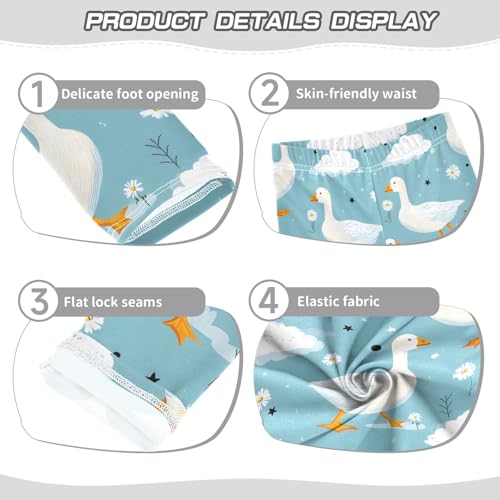 ALAZA Girls' Leggings Children's Yoga Pants Skinny Printed Dance White Goose Blue Comfortable 4T2