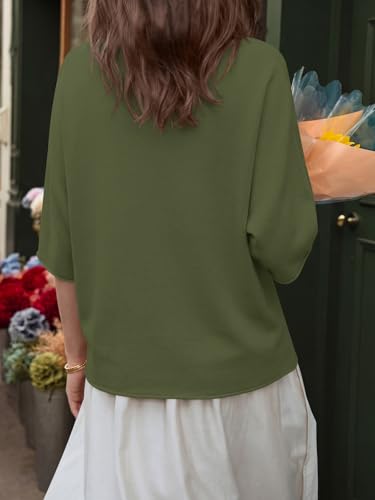 Image of Saodimallsu Womens V Neck Half Sleeve Cardigan Sweaters Summer Knit Tops | Oversized Fit, Button Down, Batwing Sleeve, Soft Lightweight Knitted Fabric, Trendy Casual Style, Summer Fall Outfits