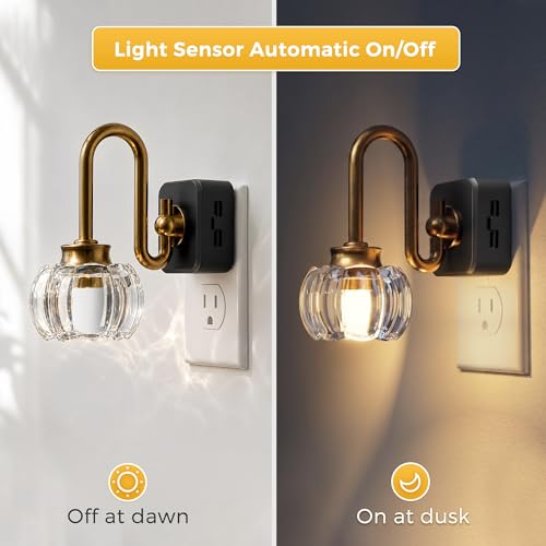 Image of L LOHAS LED Night Lights Plug into Wall, 3000K Soft White LED, Floral Night Lights with Dusk to Dawn Sensor, 0-100lm Adjustable Brightness, for Hallway Bedroom Stairway