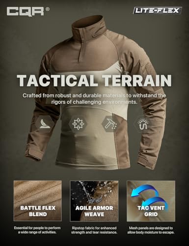Image of CQR Men's Tactical Combat Shirt, 1 /4 Zip Long Sleeve Breathable Military BDU Training Top for Shooting, Hunting, Range Use
