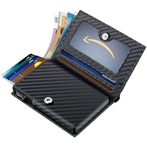 Spacious & Functional Men's Purses Business Metal Aluminum Carbon Fiber Leather Wallets 100% Genuine Leather Slim Pop Up Card Holders Billfold Clutch Purse