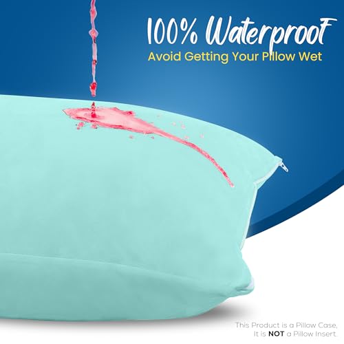 Image of Utopia Bedding Premium 100% Waterproof Pillow Protectors with Zipper King Size (Set of 4), Bed Bug and Dust Mite Proof Zippered Pillow Covers, Pillow Encasement Cases, Spa Blue