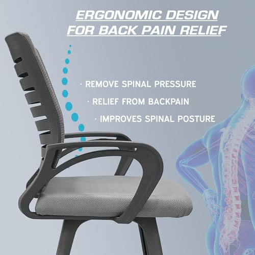 Image of MRC Executive Boom Mesh Mid-Back Fixed Ergonomic Office Chair| Visitor Chair| Study Chair |Computer Chair | Work from Home (Grey)
