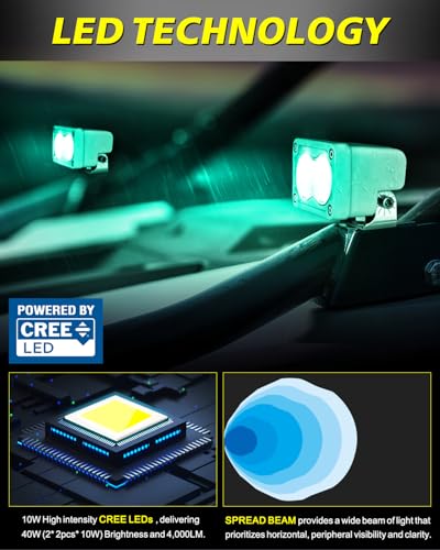 Image of 3 Inch Green LED Light Pods Waterproof 2Pcs 40W CREE LED Marine Navigation Lights Fishing Deck Cabin Courtesy Green Diffused Floodlight for Boat Pontoon Kayak Jon Yacht Truck Camper