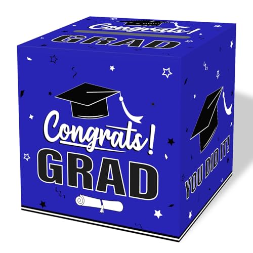 Image of Graduation Card Box 2026, Blue Foldable Cardboard Card Box for Party, 2026 Graduation Party Decorations, Blue Graduation box