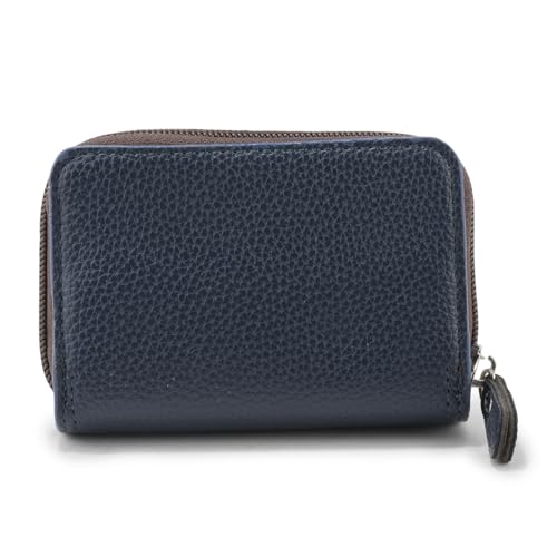 Image of 9 Slot RFID Genuine Leather Credit Debit Card Holder Wallet Money Zipper Coin Purse for Men & Women (Blue)