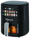 NARVI | Freidora sin aceite | 4,5L, Negro, 1400W, Acero inoxidable | Panel digital táctil, 10 programas, ventana visible, temperatura regulable | Cocina con menos grasa