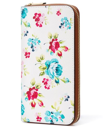 molshine Women Luxury Leather Wallets, Large Capacity RFID Blocking Ladies Long Purse Clutch with Zipper Pocket (Red & Green)