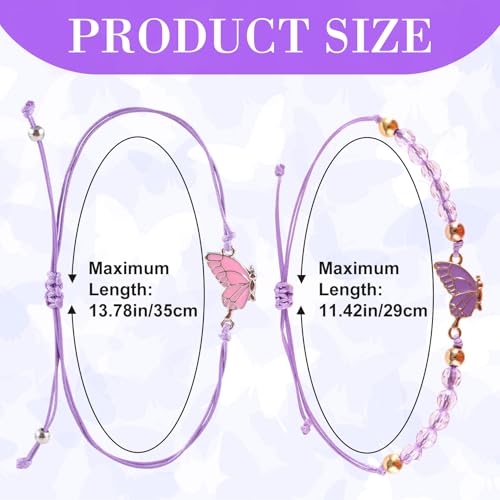 4 Pcs Friendship Bracelets for 2, Matching Bracelets for Best Friends, Best Friend Bracelet, Adjustable Friendship Bracelet, Butterfly Bracelets for Women, Couple, Friend2