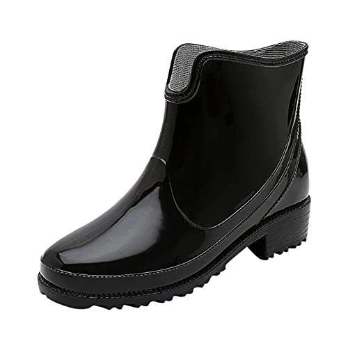 Botas de goma para mujer, 40 cortas, botines para mujer con tacón, botas de lluvia negras, botas de lluvia impermeables, botas de agua con puntas, botas de lluvia cómodas, botas de goma ligeras, Negro