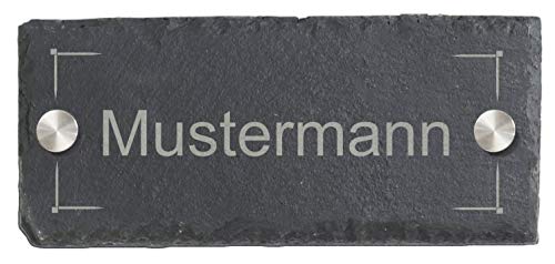 Feiner-Tropfen Türschild Namensschild Schiefer mit Gravur 20x8 individuell personalisiert Edel-Abstandshalter M-3 Cover