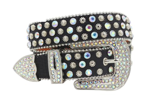 Pulcykp Rhinestone Western Belt Studded Belts For Men Strap Bling White Belts Jeans Belt
