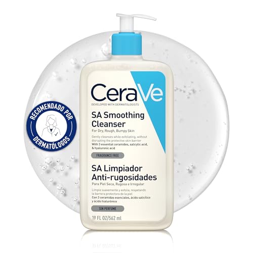 CeraVe, Gel SA Limpiador Espumoso Anti-rugosidades, Para Piel Seca, Rugosa e Irregular, Limpia Suavemente y Exfolia, Enriquecido Con Ceramidas Esenciales, Ácido Salicílico y Ácido Hialurónico, 562ml