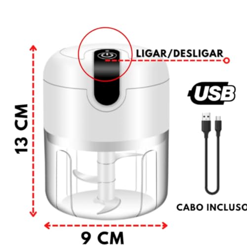 Triturador De Alho Elétrico Cortador Fatiador De Legumes Ralador Alimentos Sem Fio 250ml MARCA FLX