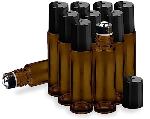 Your Oil Tools Got Oils? 10 Pack, Amber Glass, 10Ml Glass Roller Bottles With Stainless Leak Guard Rollers & Black Caps #TOP3