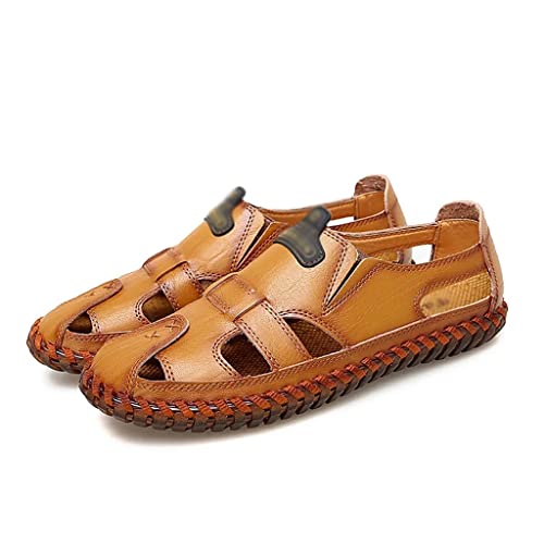 Men Sandals Real Leather Casual Beach Shoes Fisherman Leisure Trekking Non-Slip Breathable Slippers Hiking(48)