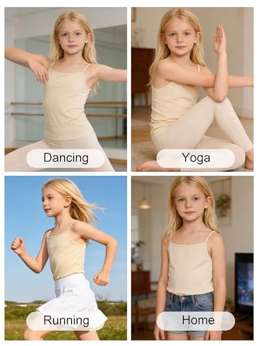 Image of Girls Undershirts Camisole Tank Tops for Kids with Adjustable Straps Cotton Dance Cami for Teen 5-12 Years