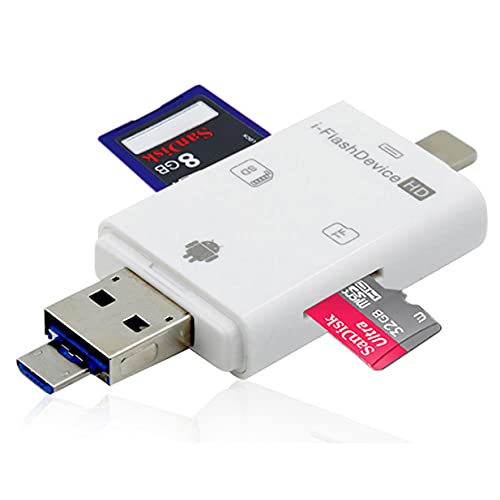 Leitor de cartão SD para iPhone, leitor de cartão de memória 4 em 1, USB 3.0, adaptador Micro SD par