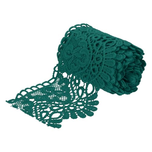 sourcing map Cinta de encaje de 4 pulgadas de ancho y 3 yardas con patrón floral, color verde oscuro, cinta de encaje para costura, manualidades, envoltura de regalos, decoración de boda