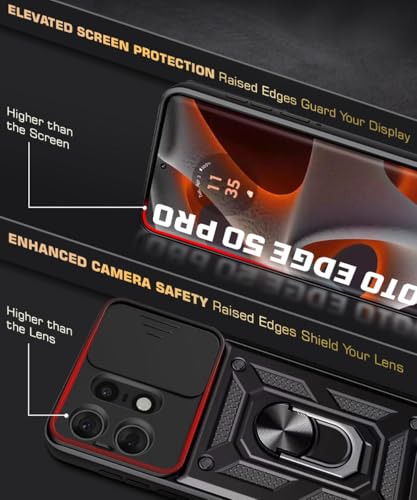 Image of WOW IMAGINE Tough Armor Bumper Mobile Back Case for Motorola Moto Edge 50 Pro | Sliding Camera Shield Cover | Shock Proof 360 Protection | Hybrid PC + TPU | Ring Holder with Kickstand - Black