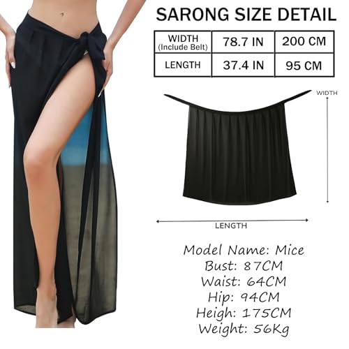 la ceida Sarong Wraps for Women Chiffon Beach Cover Up Wrap Skirt Bikini Bathing Suit Swimsuit Semi-Sheer Black Sarongs - Image 3