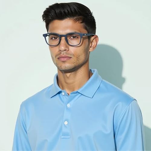 Image of HUSTLR Lenskart Switch | Zero Power Bluecut & Anti-Glare Computer Glasses with Sun Clip-Ons | Two in one glasses | Navy - Blue Full Rim Square | Unisex | Large | LH E17771-W
