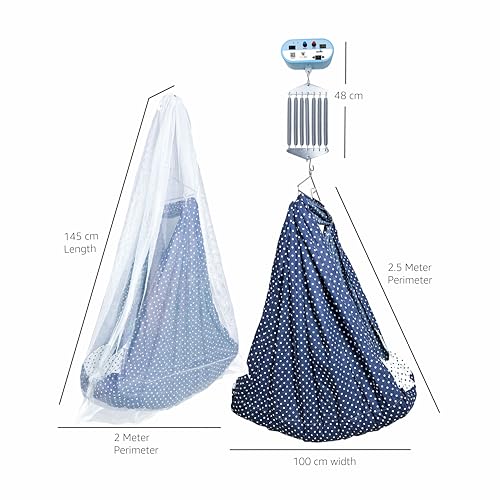 Automatic Cradle for Newborn Baby | Electric Thottil/Jhula/Uyyala with Spring, Removable Cradle, Mosquito Net & Soft Padded Bed (Dotted Pattern)