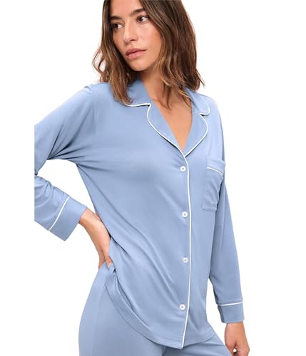 Image of Eberjey Gisele Classic Women's Pajama Set | Long Sleeve Shirt + Long Pants