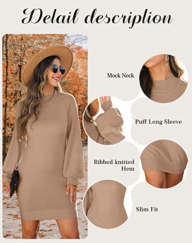 Image of GRECERELLE 2026 Womens Fall Winter Mock Neck Mini Pullover Sweater Dress | Long Sleeve Ribbed Knit Bodycon Fit for Parties Date Holidays Daily(XS-2XL)