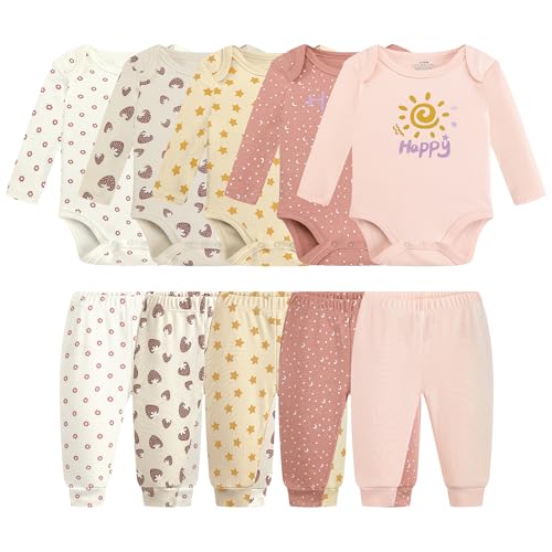 Image of Baby Newborn Layette 10-Piece Clothing Sets Soft Cotton Bodysuits Pants Sets for Baby Boys Girls Toddler Unisex