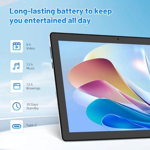 Image of 10.1 inch Tablet, Android 15 Tablets with Octa-Core, 20G RAM 64 ROM 1 TB Expansion, 1280 x 800 IPS Touch Screen, 8H Battery, Wi-Fi 6, BT 5.4, Dual Camera, Android Tablets(White)