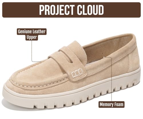 Image of Project Cloud 100% Genuine Leather Loafers for Women - Memory Foam Insoles Slip On Shoes for Women - Lightweight Womens Shoes - Non Slip Womens Loafers (Filide1)