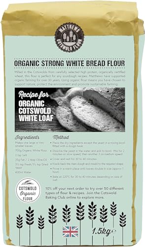 Matthews Cotswold Organic Strong White Flour | Baker's Grade High Protein Bread Flour | Specialty | Artisanal | Milled In Britain (1.5kg Bag (Single Bag))