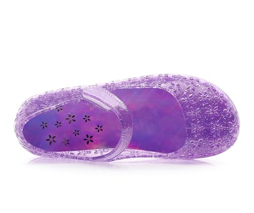 Image of Princess Dress Sandals Jelly Shoes for Toddler Girls Size 8, Blue Bird Nest Layered Lines Mary Jane Flats Childrens Clear Glitter with Hollow-Carved