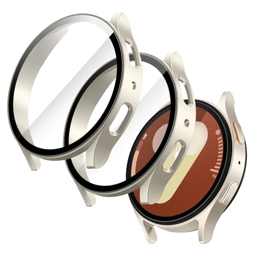 Image of JETech Cover Case with Screen Protector for Samsung Galaxy Watch 7 40mm, Overall Protective Cover, Built-in Tempered Glass Film High Sensitivity, 2 Pack (Cream)