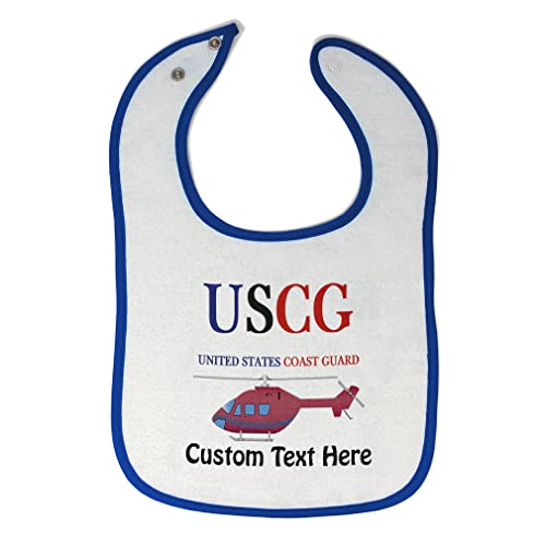 Custom Toddler & Baby Bibs Burp Cloths Coast Guard USCG United States Coast Guard Cotton Baby Items for Baby Girl & Boy White Royal Blue Custom Text Here