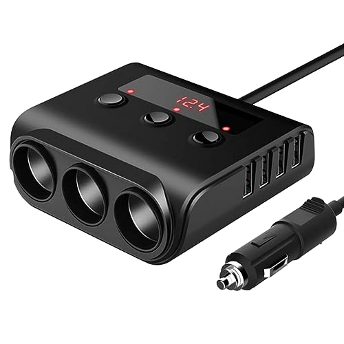 Kueohse Encendedor de Auto TR12 con Evaporador Triple y Pantalla de Voltaje de Interruptor 4 USB Encendedor de Auto 120W Cargador, Negro