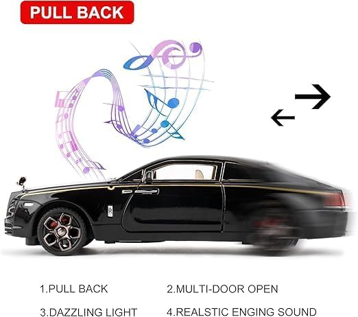Image of 1 /32 Scale Rolls Royce Wraith Black Luxury Model Car Toy
