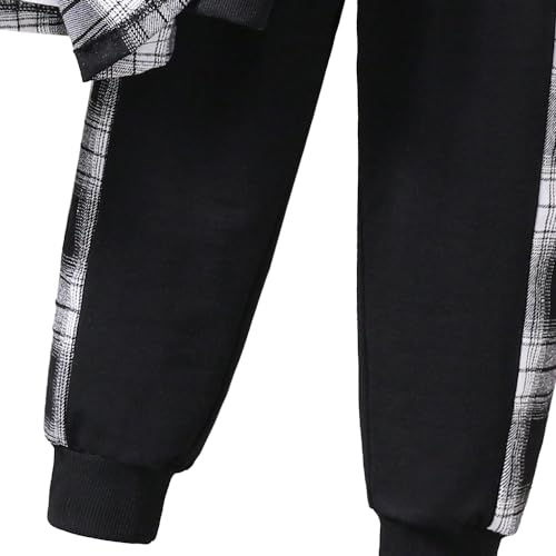 Toddler Boy Clothes Plaid Hooded Shirt - 2 Piece Outfit: Button Front Toddler Hoodie & Sweatpants Set (3~7 years)4