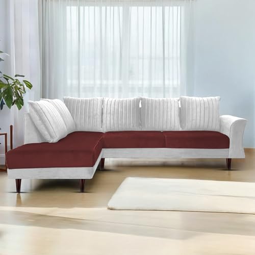 Image of Gratly LHS 4 Seater L Shape Sofa Set for Living Room (Maroon Grey Colour) Premium Fabric Sofa