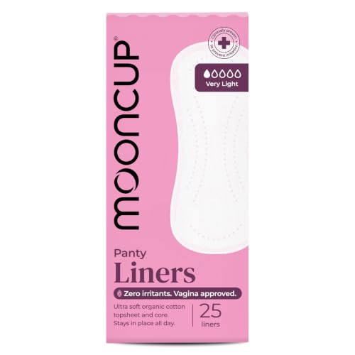 Mooncup Panty Liners - Plastic-Free Ultra-Thin Liners Made with Organic Cotton for Sensitive Skin - Secure Fit Breathable & Biodegradable - Irritation-Free Protection for Light Days - 25 Count