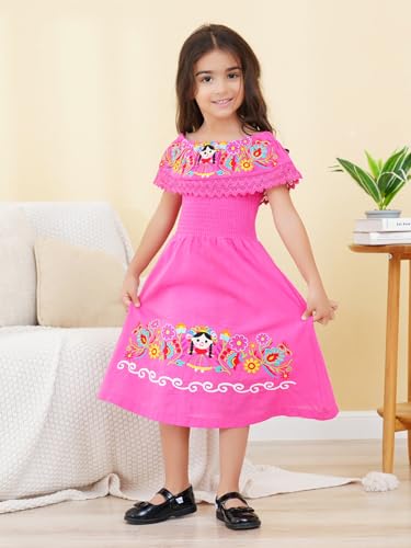 Image of Mexican Dress for Girls Traditional Vestidos Mexicanos Cinco de Mayo Embroidered Dresser Toddler Kids
