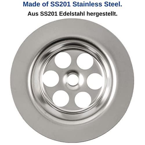 Ersatz Ventil Oberteil für Spülbecken Ablaufgarnitur, Ø 62,5 mm Durchmesser, für 1 1/4 Zoll Abflussgarnituren, SS201 Edelstahl, Silbern, Ventiloberteil, Ersatzteil für Stopfenventil von Küchenspüle