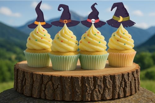 24 x PRE CUT HALLOWEEN WITCHES HATS STAND UP EDIBLE WAFER CARD RICE PAPER CUPCAKE TOPPER DECORATIONS - Image 3