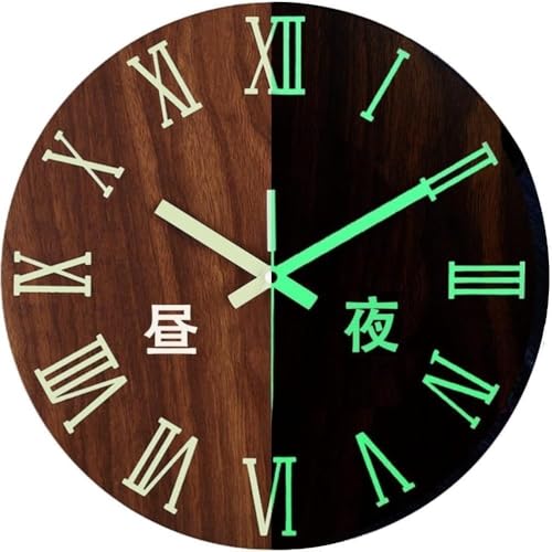 PANJIE蓄光 夜光 電波時計 壁掛け 自動発光 木製 静音 木目 視認性 室内インテリア 暗所で光る 置時計 ナチュラル リビング 寝室 文字盤 (30*30cm,B)
